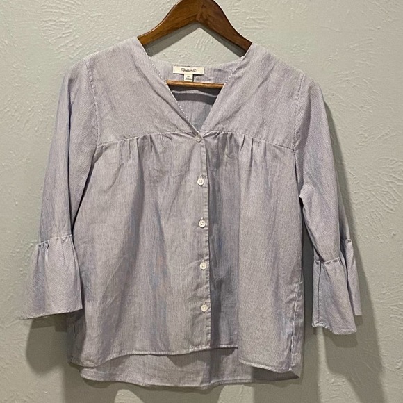 Madewell Veranda Bell-Sleeved Shirt Striped Blouse Womens XS - Picture 5 of 8